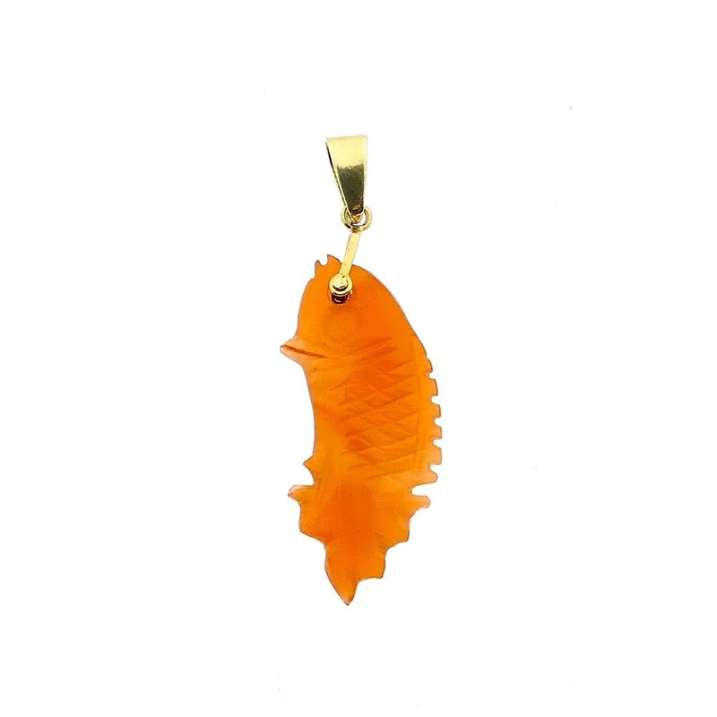 Image 3 of Gold Pendant with Carved Carnelian Fish; 14 Karat