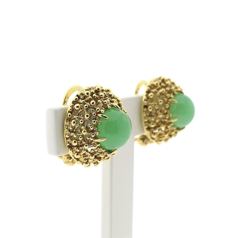 Image 2 of Gold clip-on earrings with chrysoprase