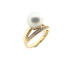 Image 1 of 18 carat gold ring with large pearl and diamonds