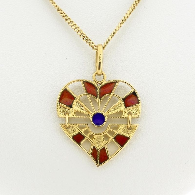 Image 10 of Gold heart pendant with colored enamel