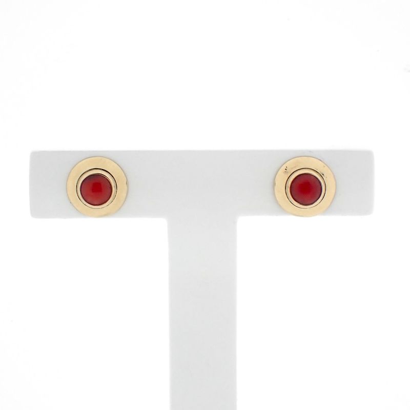 Image 4 of Vintage gold stud earrings with red coral