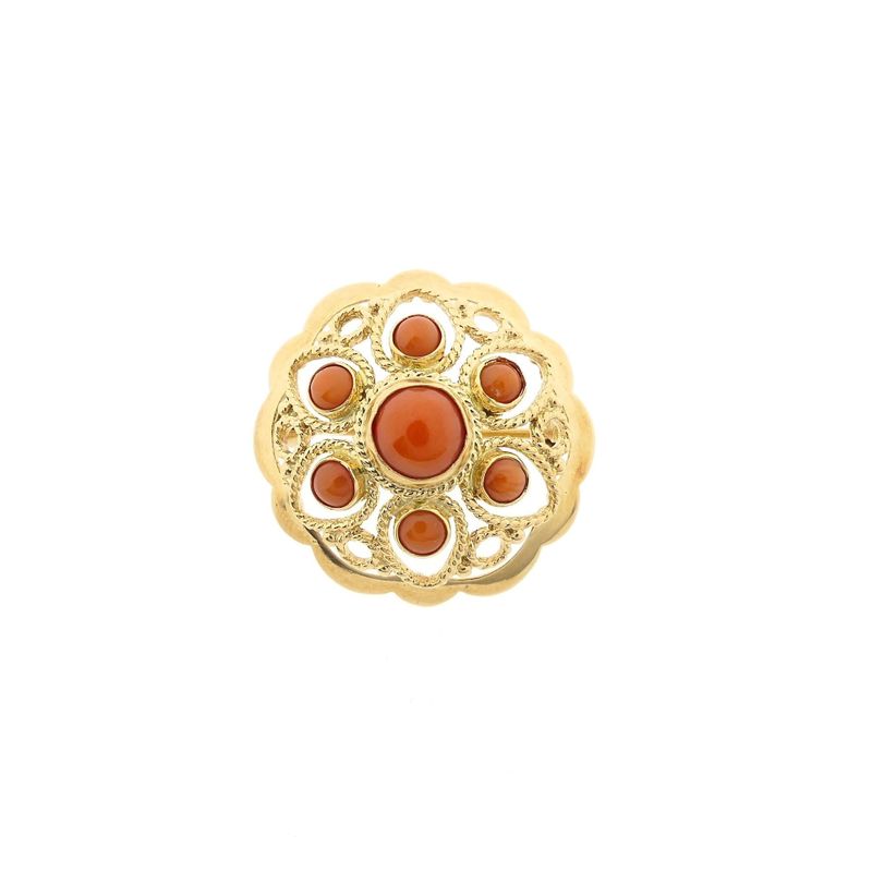 Image 1 of Vintage gold entourage brooch with red coral