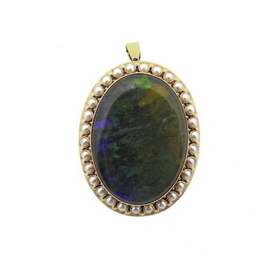 Image 1 of Victorian Gold Brooch/Pendant with Honduras Opal and Pearls