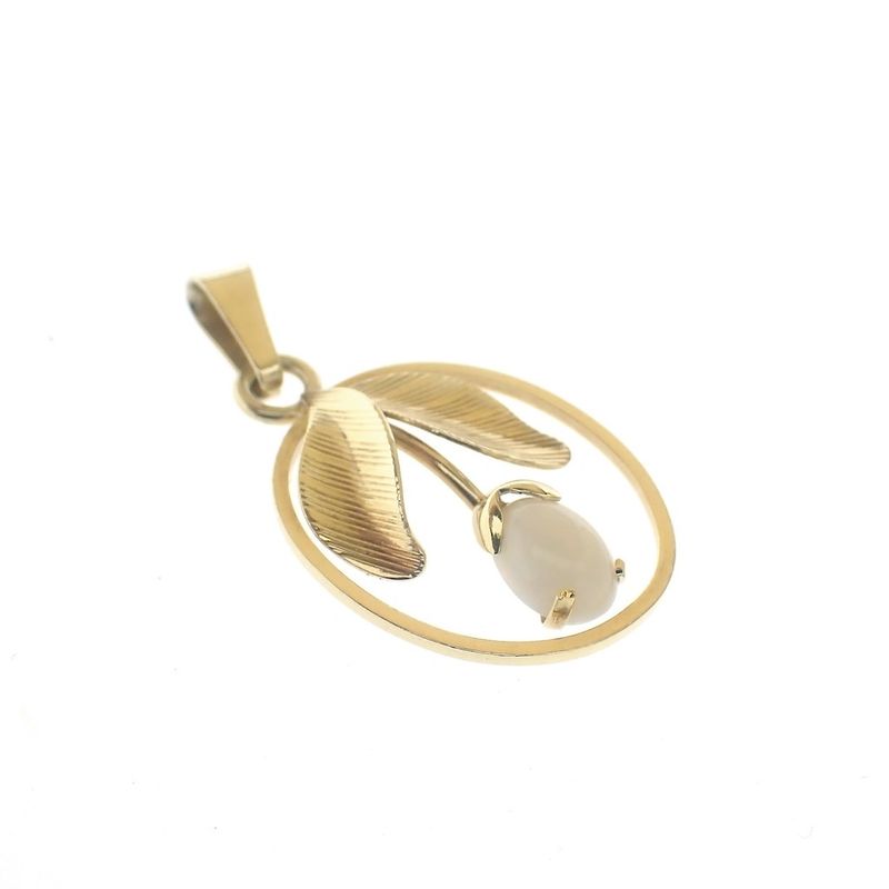 Image 3 of Gold tulip pendant with white opal