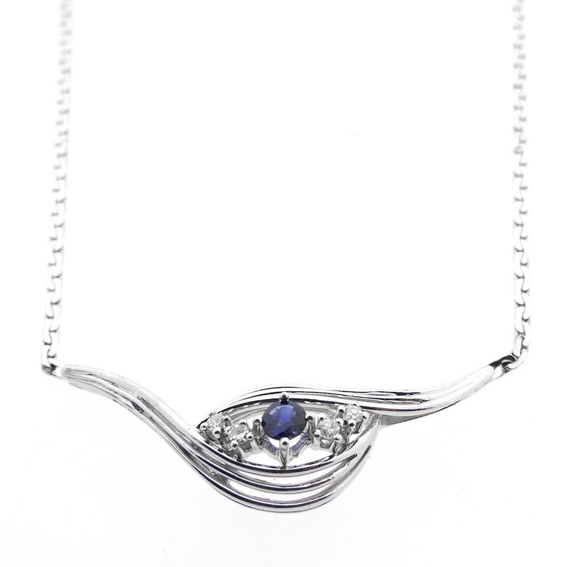 Image 4 of White gold necklace with diamond and sapphire | 0.10 ct.