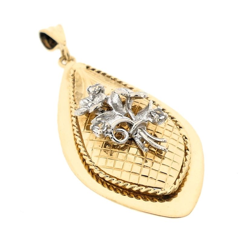 Image 4 of Bicolor Floral Gold Pendant with Zirconia