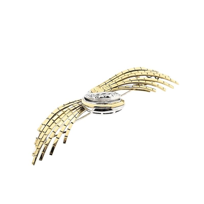 Afbeelding 3 van Bicolor gouden broche met diamanten; 0,60 ct.