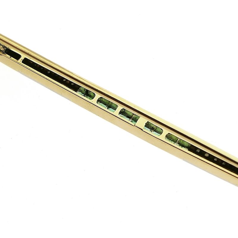 Image 6 of Long, narrow gold brooch with emerald and diamonds; approx. 0.06 ct.