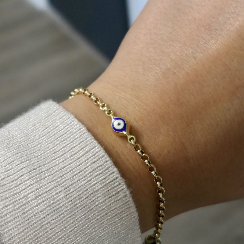 Image 12 of Two-tone gold jasseron link bracelet with Nazar (Lucky Eye); 19 cm | Midas