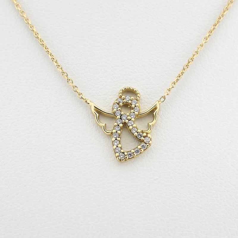 Image 4 of 18K gold anchor link necklace with a fixed pendant; angel with zirconia | 35 cm