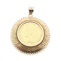 Gold pendant of 10 guilder coin Queen Wilhelmina 1897