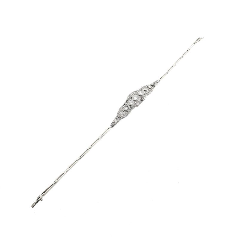 Afbeelding 11 van Witgouden Art-deco armband met diamanten; Ca. 1,29 ct. | 19 cm