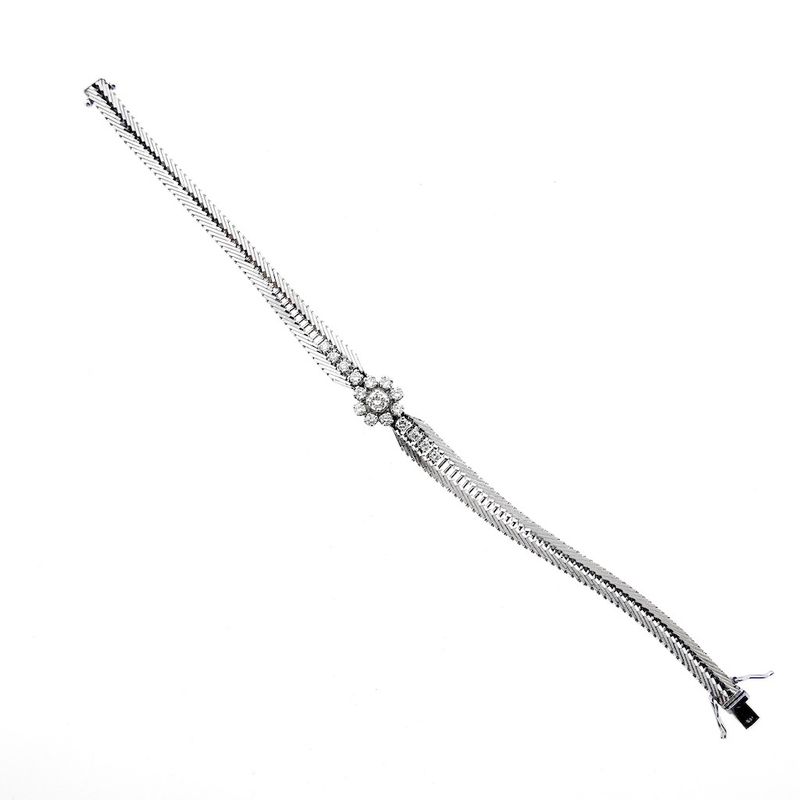 Image 10 of White gold herringbone link bracelet with 1.00 ct. diamonds.