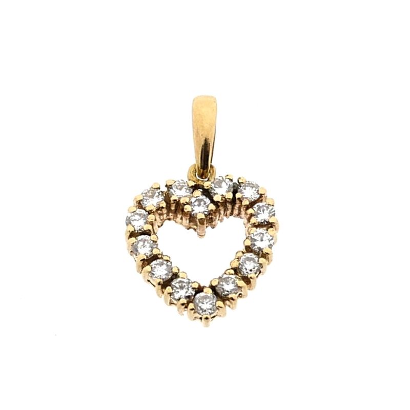 Image 1 of Gold pendant in the shape of a heart with diamonds; 0.49 ct.