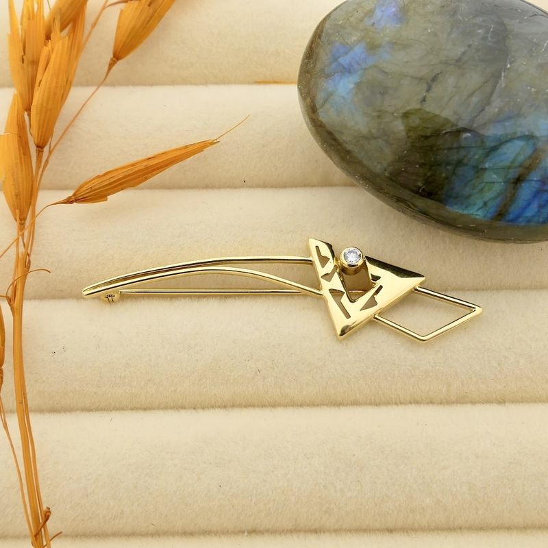 Image 6 of Gold abstract brooch with zirconia