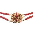 Image 2 of Blood coral bead necklace with gold clasp; Antique | 36 cm