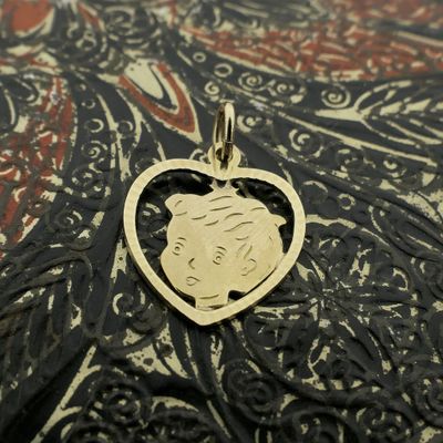 Image 2 of Gold pendant of a heart with a boy's head