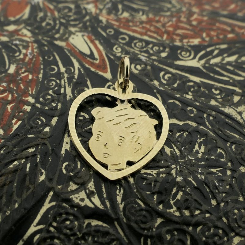 Image 2 of Gold pendant of a heart with a boy's head