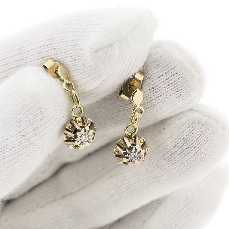 Image 11 of Bicolor Gold Earrings with Floral Pendant and Diamonds