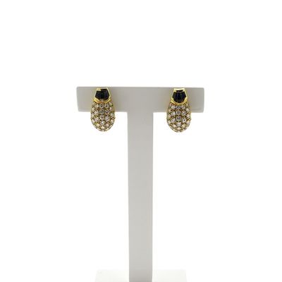 Image 1 of Gold clip-on earrings with sapphires and diamonds; Approx. 1.00 ct.