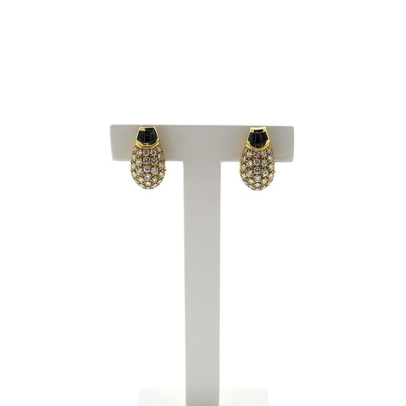 Image 1 of Gold clip-on earrings with sapphires and diamonds; Approx. 1.00 ct.