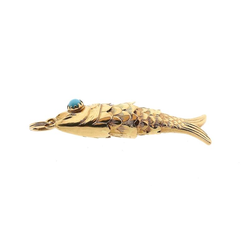 Afbeelding 5 van Gouden hanger van een vis met Turquoise