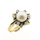 Image 1 of Gold ring with pearl and diamonds 0.21 ct.