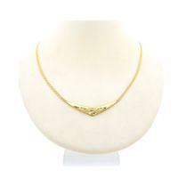Gold flat gourmet link chain with fixed pendant and diamond