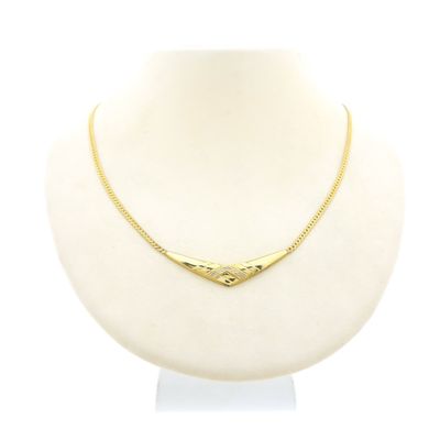 Image 1 of Gold flat gourmet link chain with fixed pendant and diamond