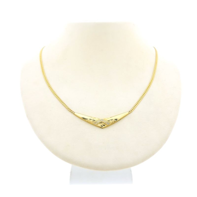Image 1 of Gold flat gourmet link chain with fixed pendant and diamond
