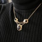 Image 7 of Gold jasseron link necklace with garnet