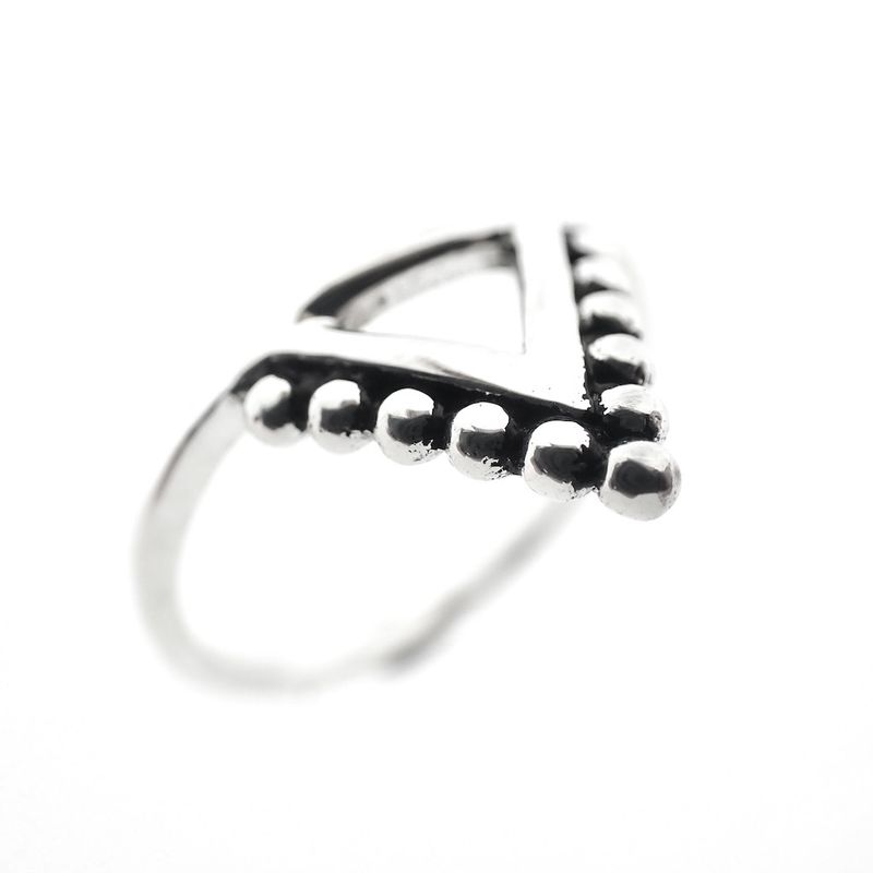 Image 1 of Silver triangle ring with balls