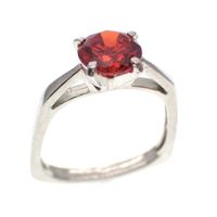 Silver square solitaire ring; red zirconia