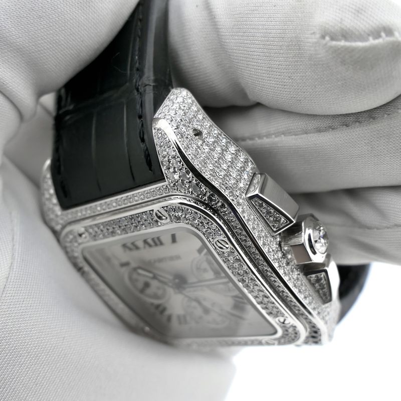 Image 20 of Cartier Santos 100 XL Chronograph 'Factory-Set' Diamonds 2891; 18k white gold watch with diamonds