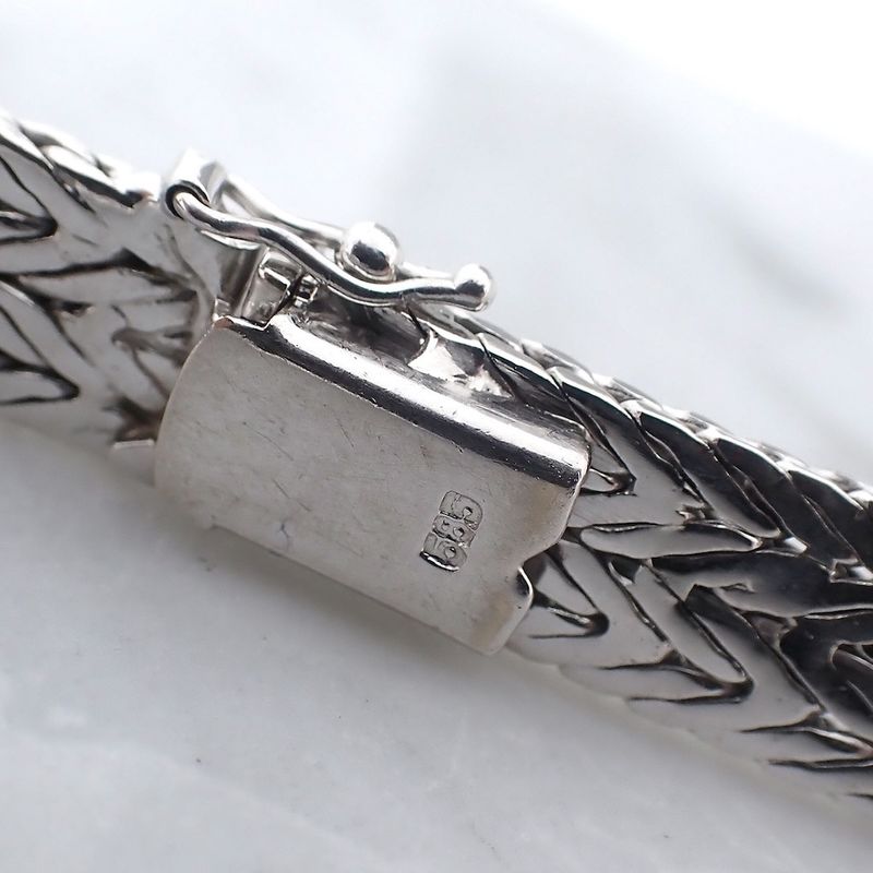 Image 5 of White gold herringbone link necklace with diamond; 0.63 ct.