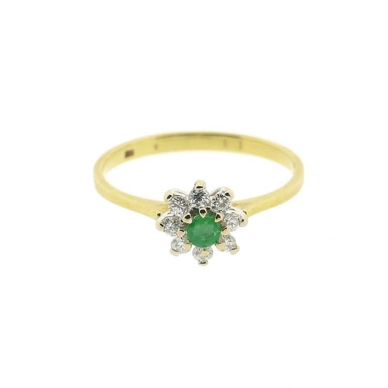 Image 3 of Gold subtle entourage ring with 0.08 ct. diamond & emerald