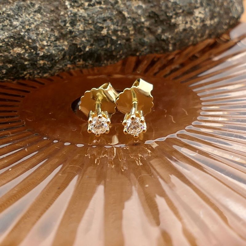 Image 2 of Golden Solitaire Stud Earrings with Diamond; 0.22 ct.