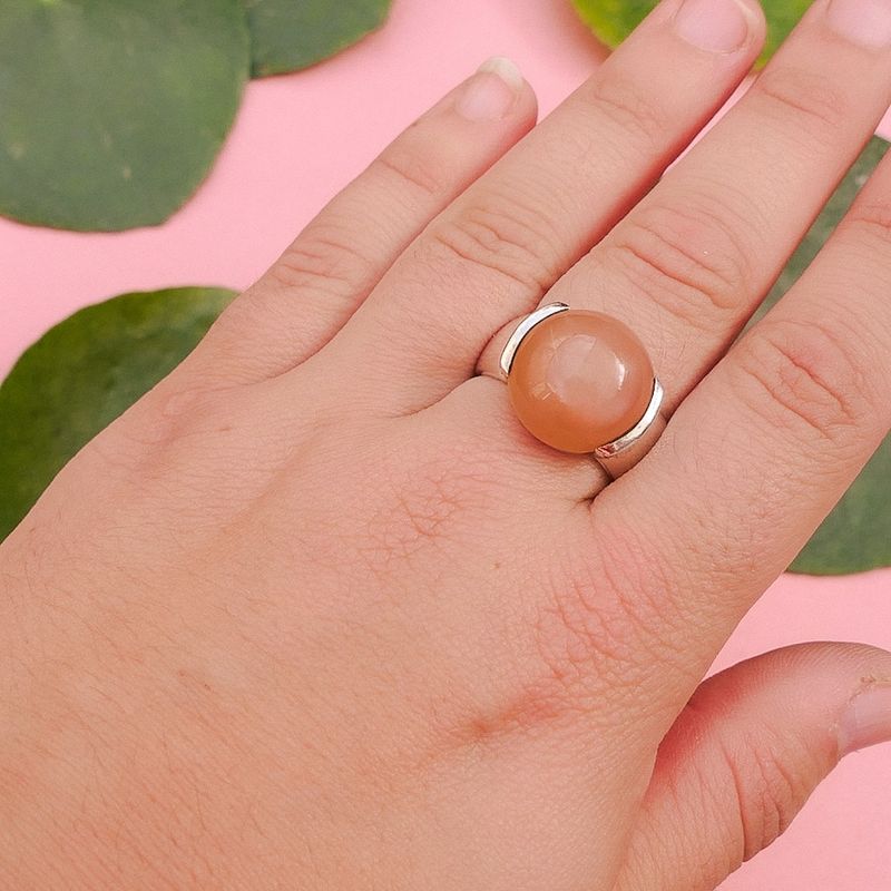 Image 4 of Silver ring with peach moonstone