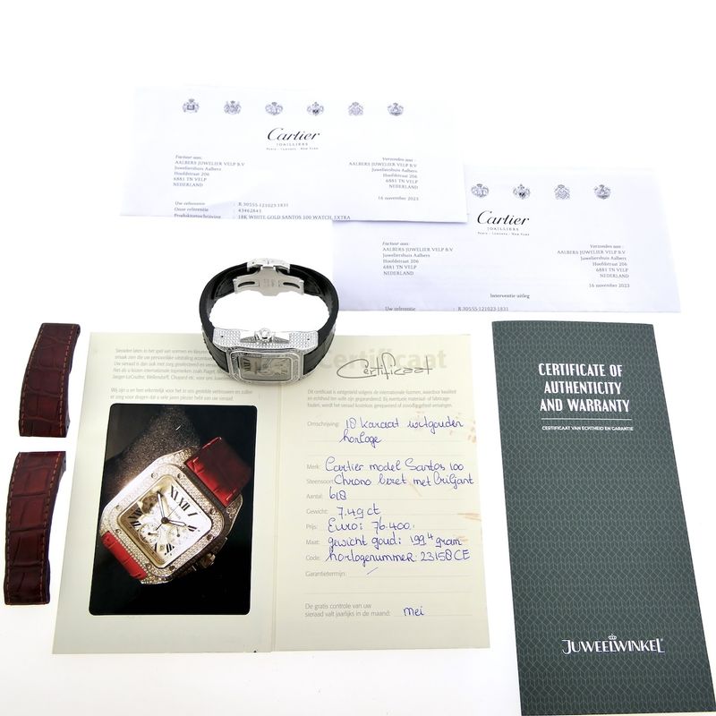 Image 15 of Cartier Santos 100 XL Chronograph 'Factory-Set' Diamonds 2891; 18k white gold watch with diamonds