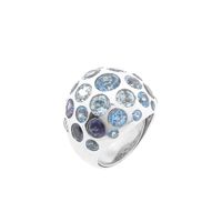 White gold domed ring with aquamarine and amethyst