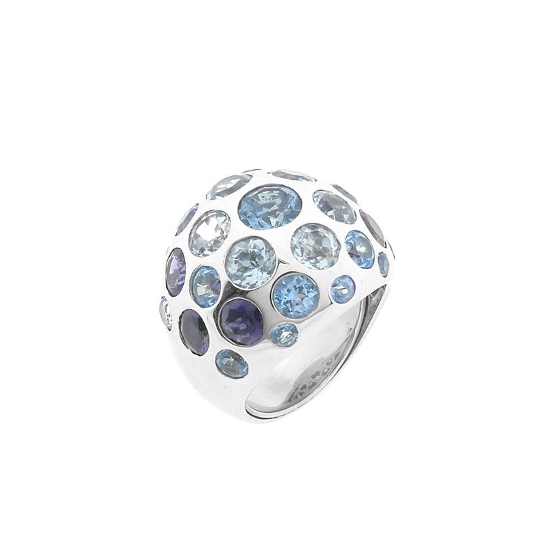Image 3 of White gold domed ring with aquamarine and amethyst