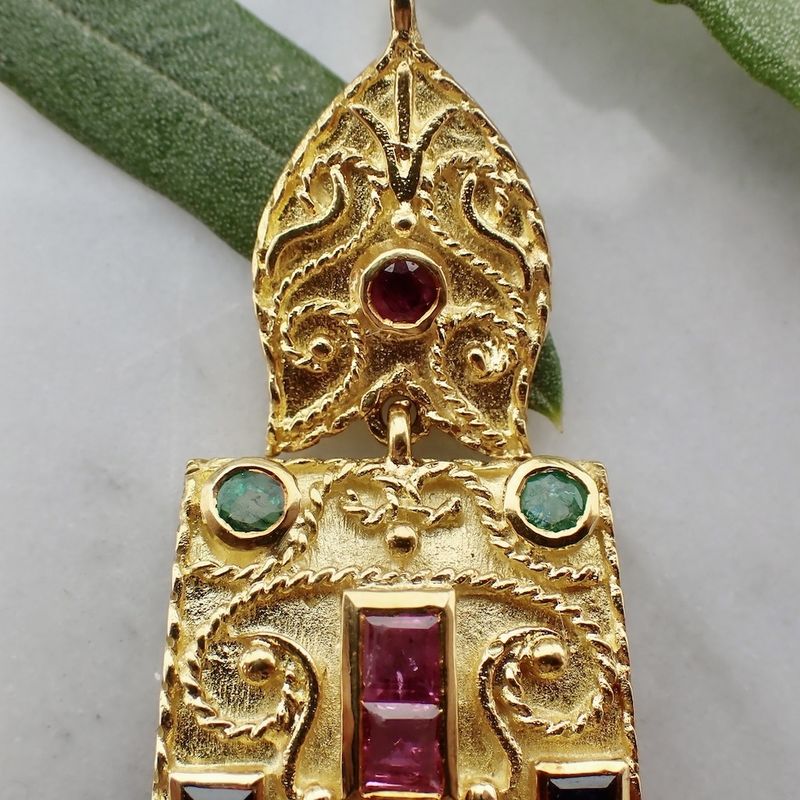 Image 4 of 18-karat gold oriental pendant | diamond, ruby, sapphire, and emerald