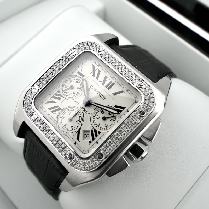 Image 19 of Cartier Santos 100 XL Chronograph 2740; Automatic watch with diamonds