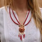 Image 14 of Luxury red coral necklace with gold clasp; Antique | 54 cm