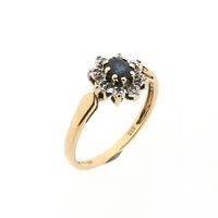 Gouden ring met saffier en diamant; 0,04 ct.