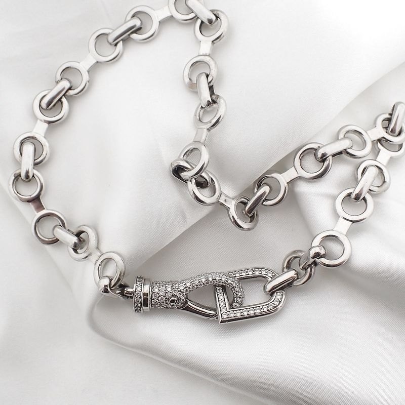 Image 4 of Silver robust link necklace with zirconia | 51 cm