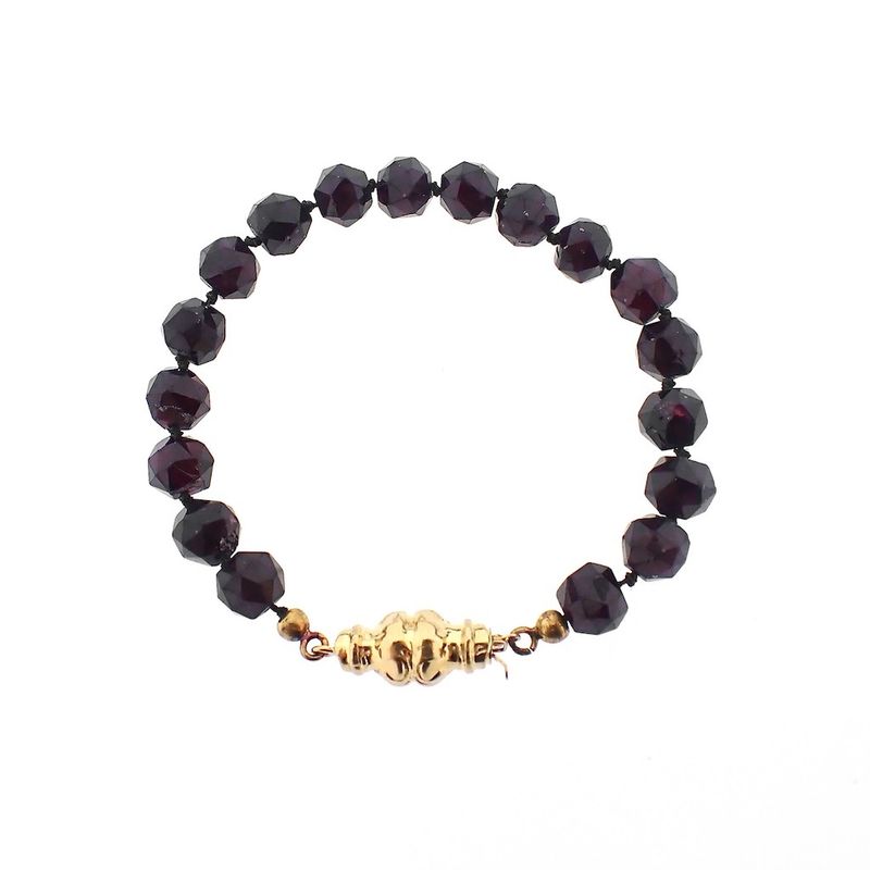 Image 1 of Antique garnet bead bracelet with gold decorative clasp
