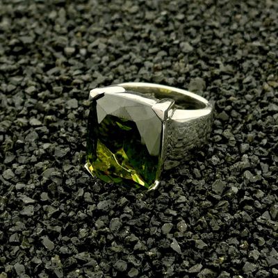 Image 2 of Silver ring with olive green zirconia stone
