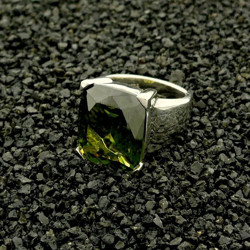 Image 2 of Silver ring with olive green zirconia stone