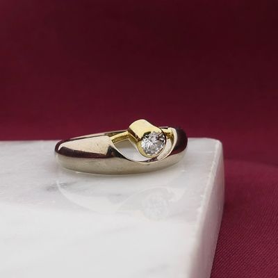 Image 2 of Bicolor Gold Solitaire Ring with Diamond; 14K; Size 17.5